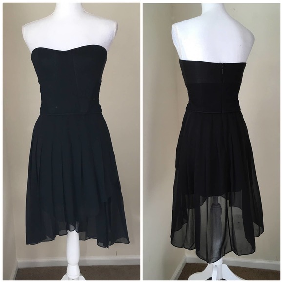 BCBG Black Strapless Corset Silk Chiffon Hi-Low Dress 4 - Picture 4 of 8